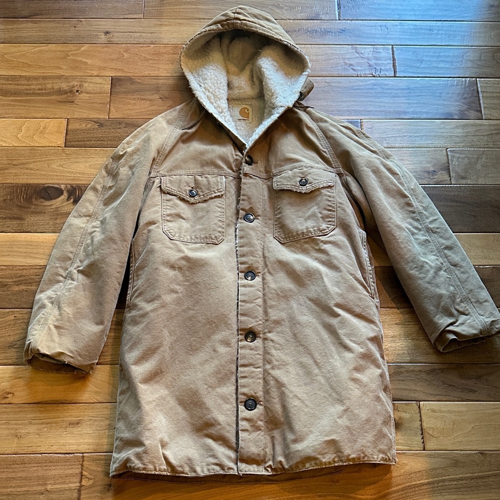Vtg 80s Carhartt barn coat Sherpa lined with hood